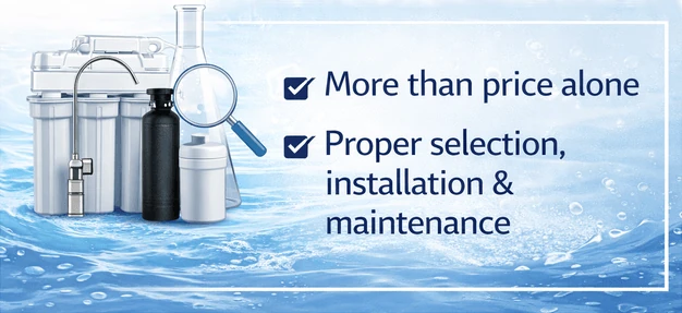 Graphic explaining why filter quality matters with messaging about water filters performing differently and high-quality tested components for safer water.