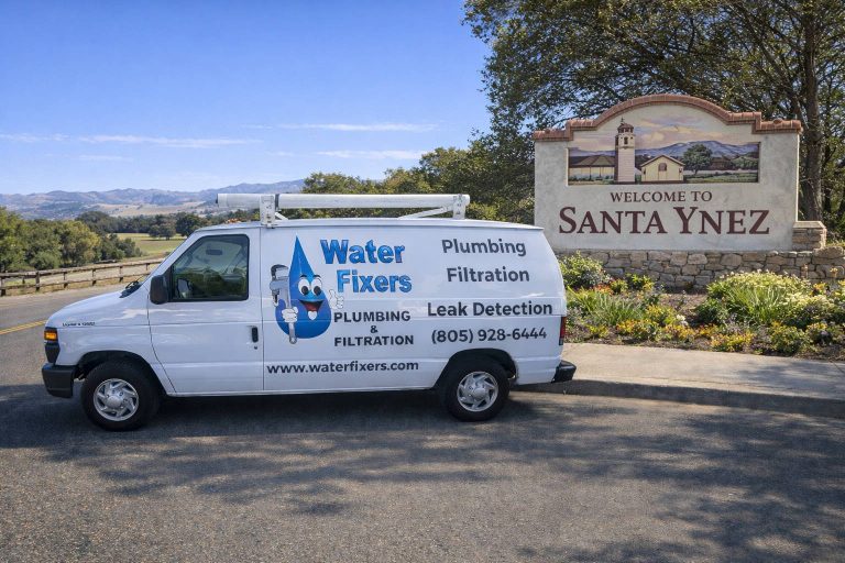 Water Fixers Plumbing service van near Santa Ynez CA welcome sign