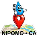 Water Fixers Plumbing and Filtration mascot marking service location in Nipomo California on a map