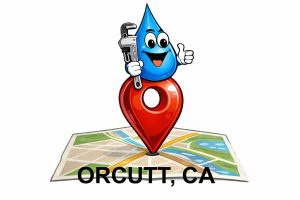 Water Fixers plumbing service area map for Orcut California with water drop plumber mascot