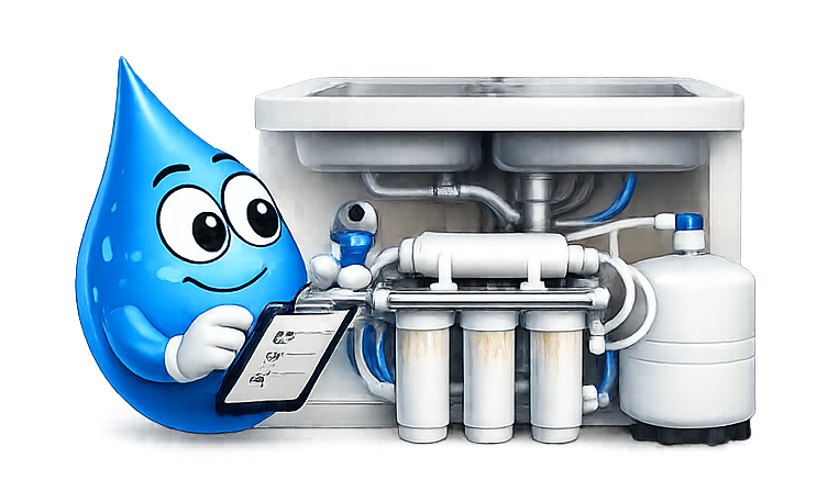 Water Fixers Drop Guy inspecting an existing reverse osmosis system