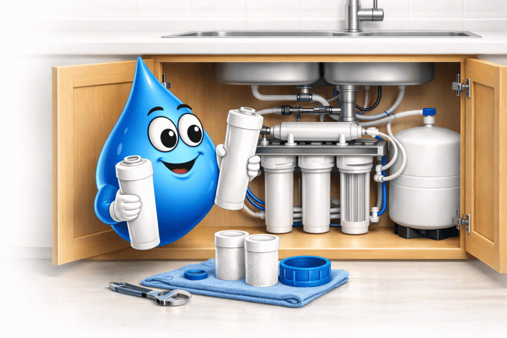 Water Fixers Drop Guy replacing reverse osmosis filters and cartridges