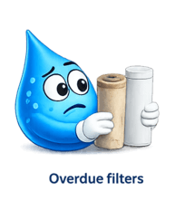 Old and new reverse osmosis filters showing replacement need