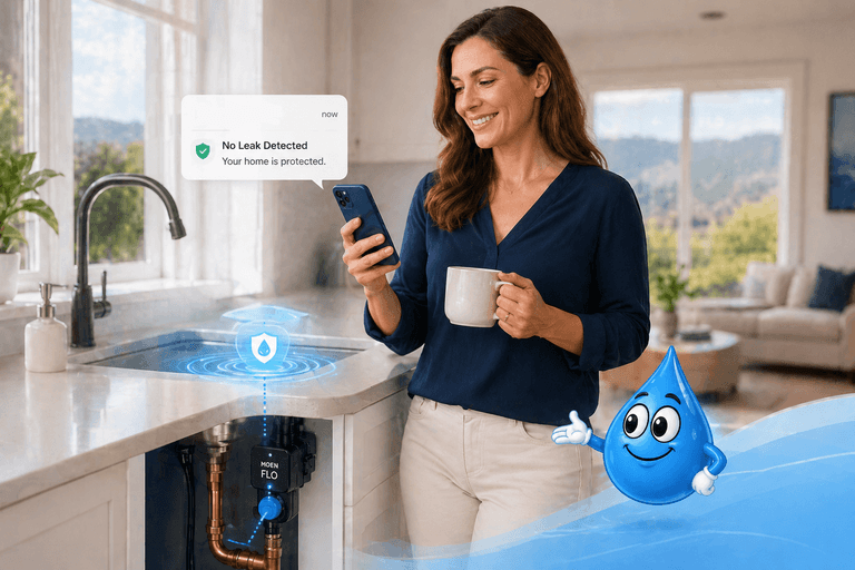 Homeowner protected by smart leak detection and water shutoff technology