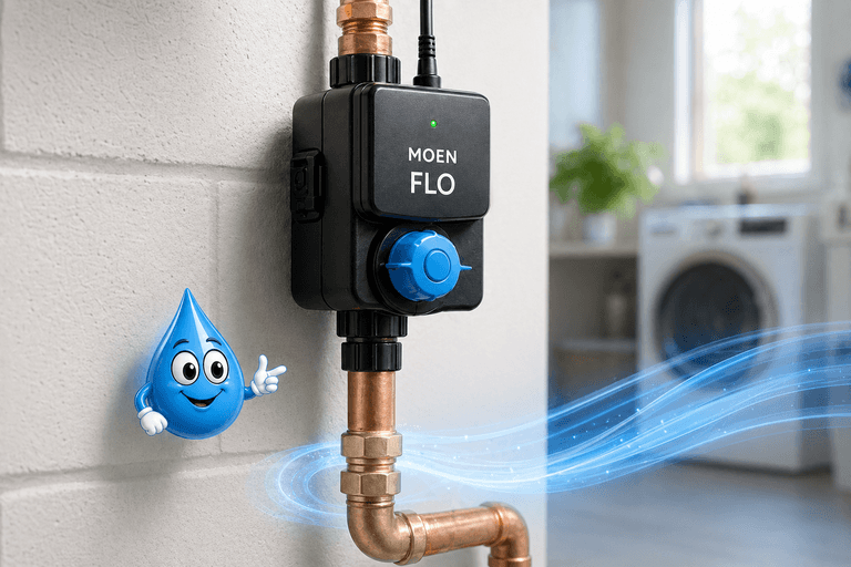 Smart water shutoff valve installed on a clean main water line