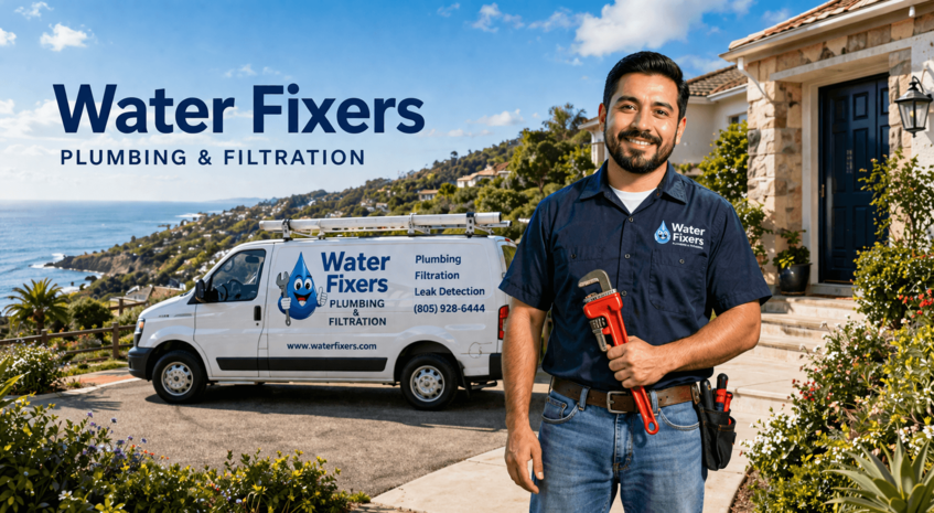 Water Fixers technician with service van providing local plumbing, filtration, and leak detection service on the Central Coast