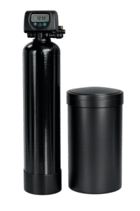 Residential water softener system isolated on a transparent background for plumbing and water treatment website use