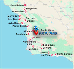 Map of Water Fixers service locations along California's Central Coast