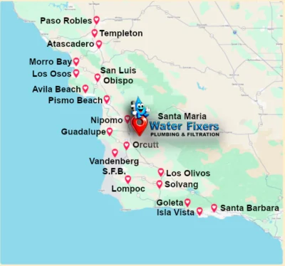 Map of Water Fixers service locations along California's Central Coast