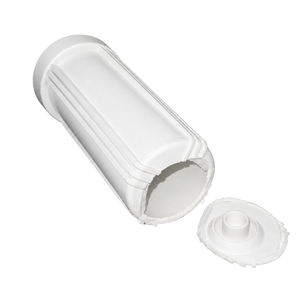 Cracked white reverse osmosis filter housing