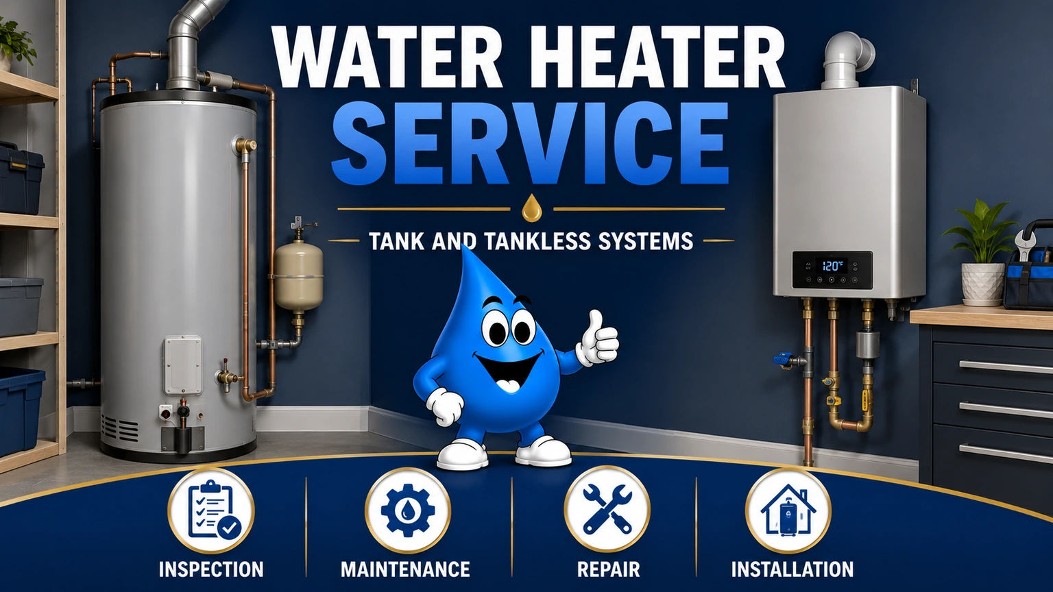 Water Fixers technician inspecting a residential water heater