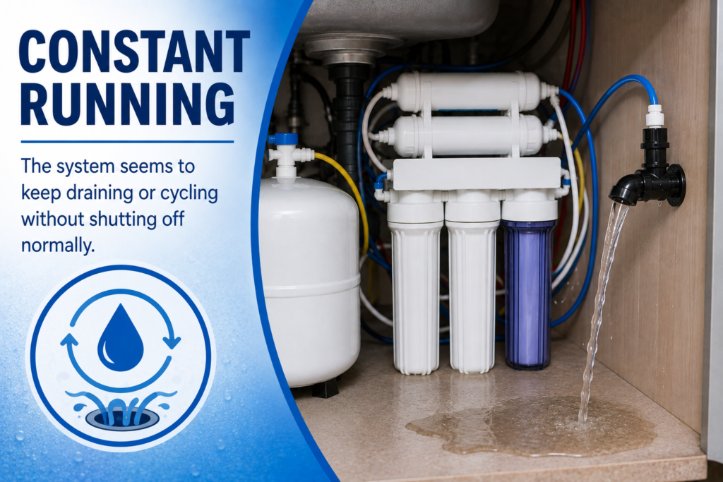Constant running warning: under-sink reverse osmosis system that keeps draining or cycling