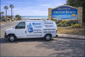 Water Fixers service van near the Grover Beach welcome sign
