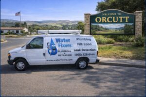 Water Fixers service van near the Orcutt welcome sign