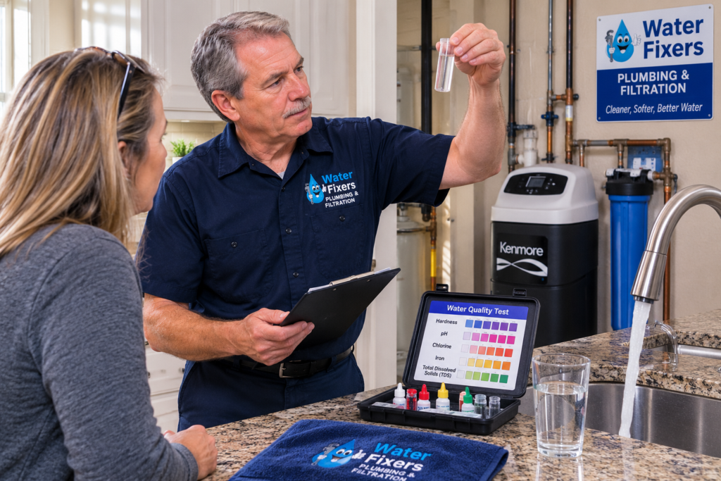 Water Fixers technician testing home water quality in Arroyo Grande, CA
