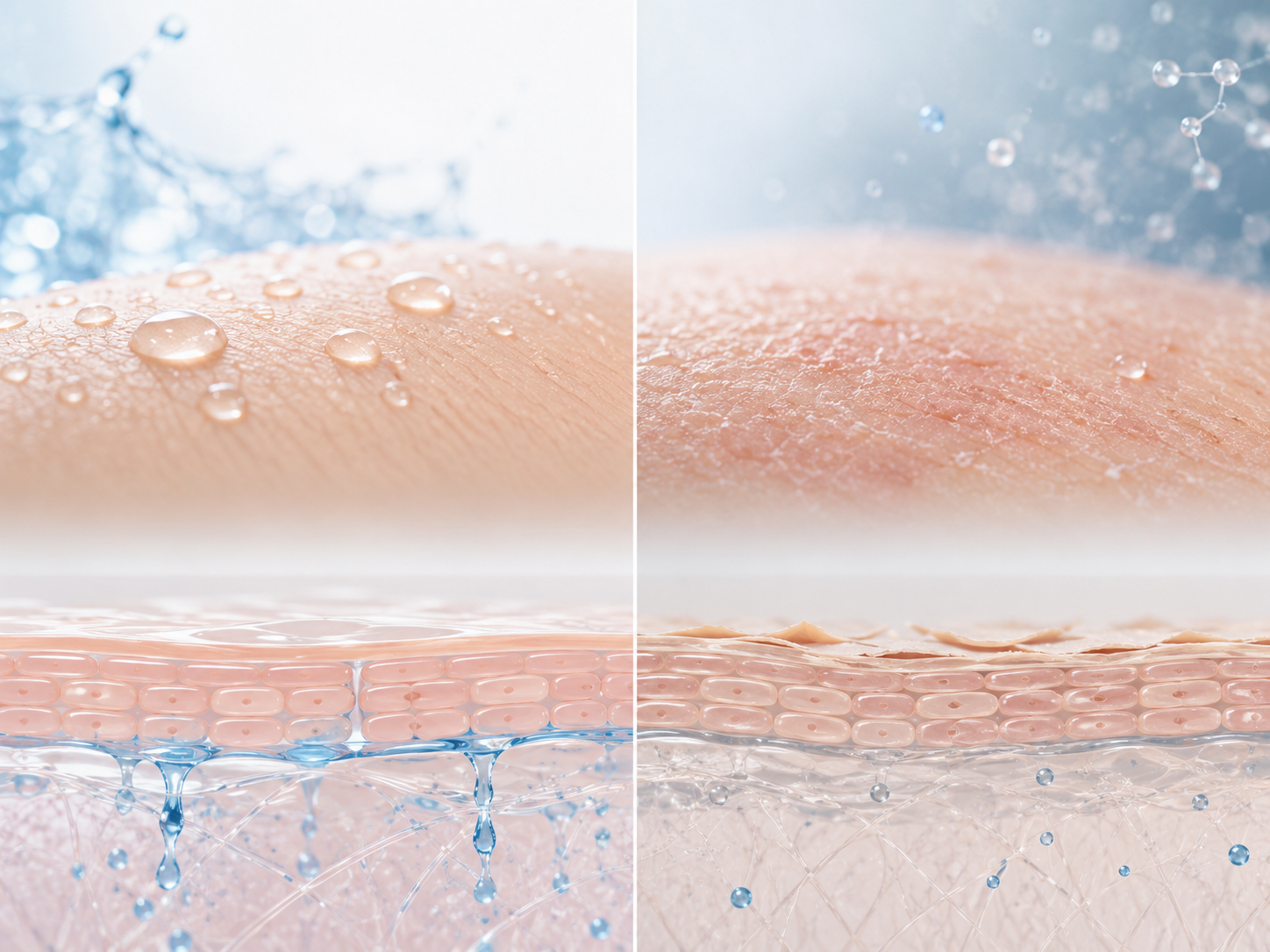 Comparison of hydrated and dry-looking skin exposed to shower water