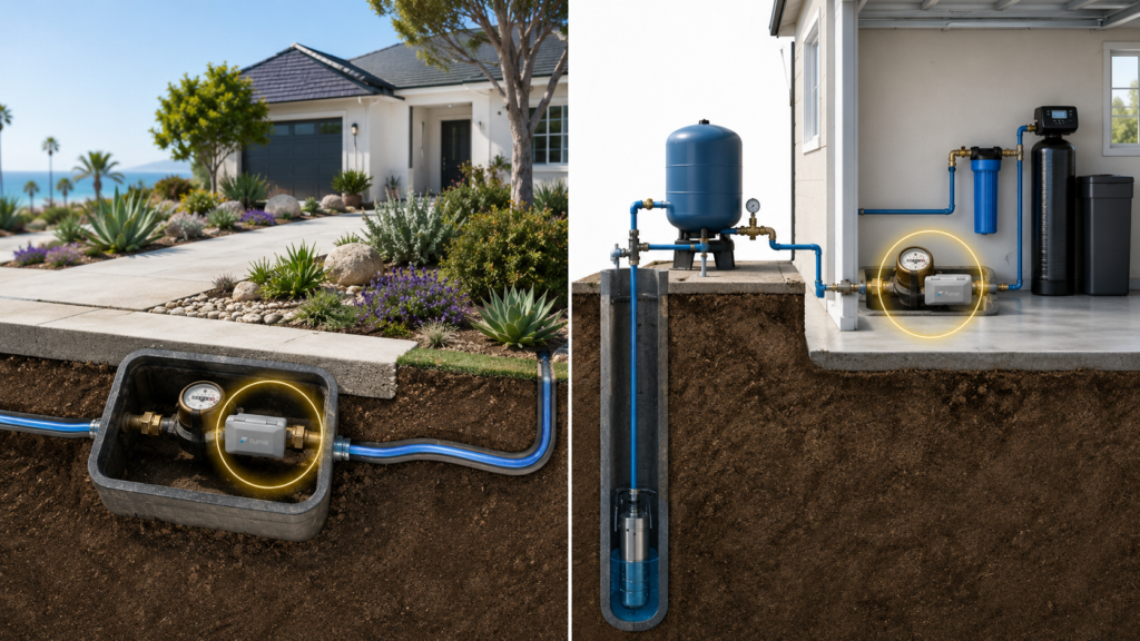 Comparison of Flume monitoring on a municipal water meter and a private well system