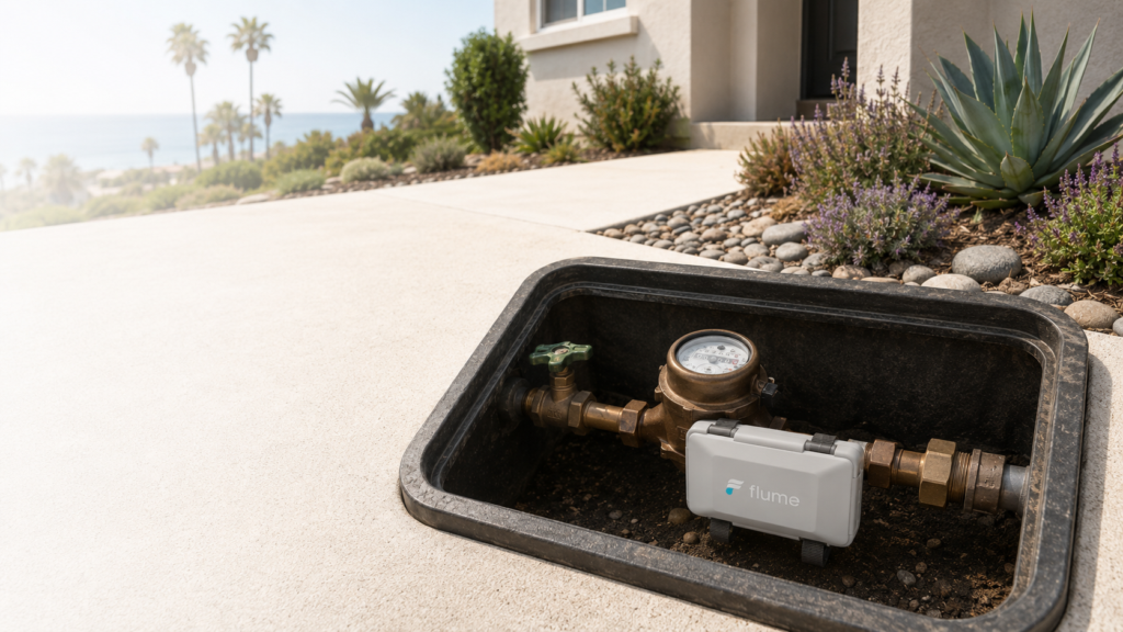 Flume smart water monitor attached to a residential water meter