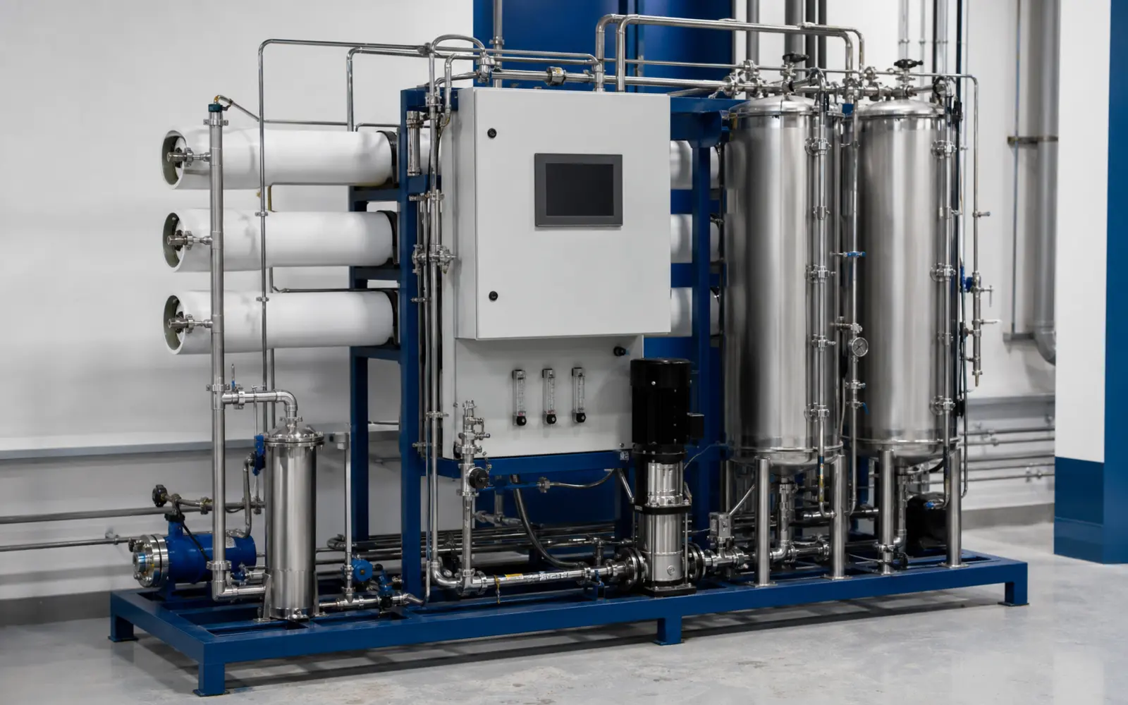 High purity process water treatment equipment with professional plumbing and controls