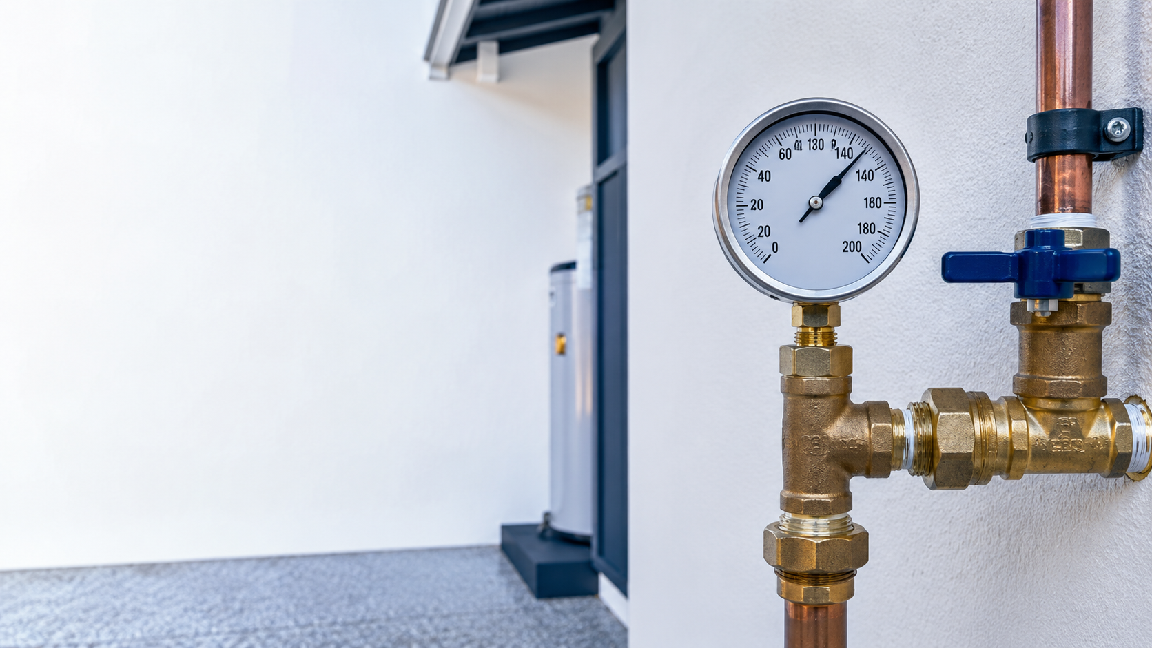 Residential water pressure gauge showing high household water pressure
