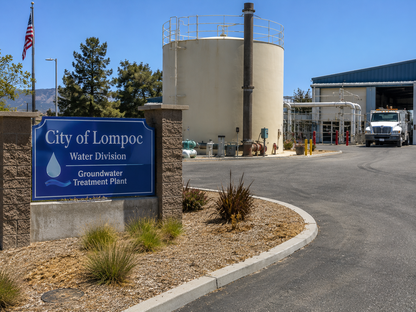 Educational Lompoc water-system context showing municipal groundwater treatment and distribution