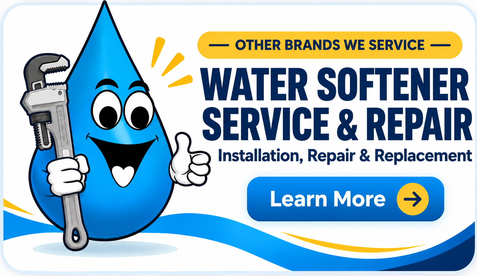 Water Fixers mascot promoting water softener service and repair for other brands