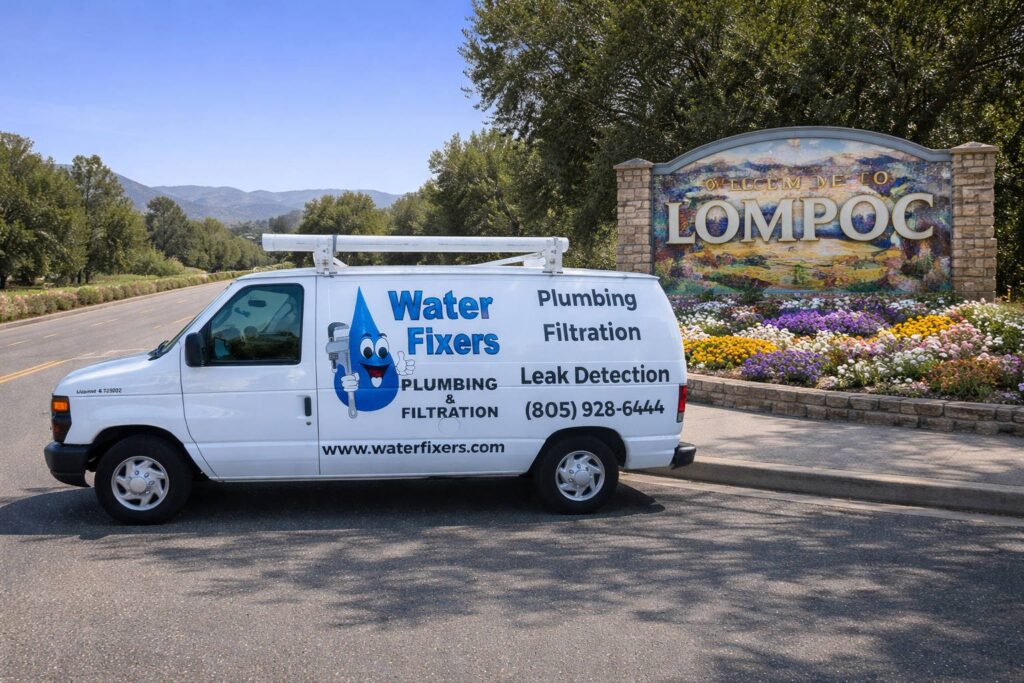 Water Fixers service van near the Lompoc welcome sign