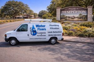 Water Fixers service van near the Templeton welcome sign