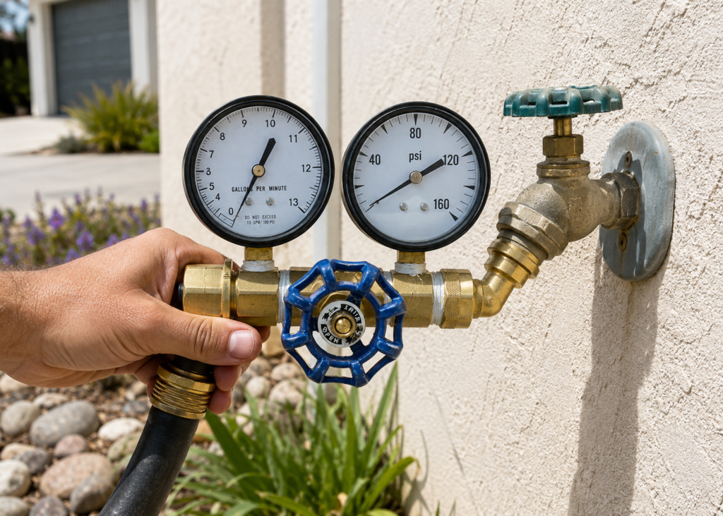 Residential water pressure gauge used to test household plumbing pressure