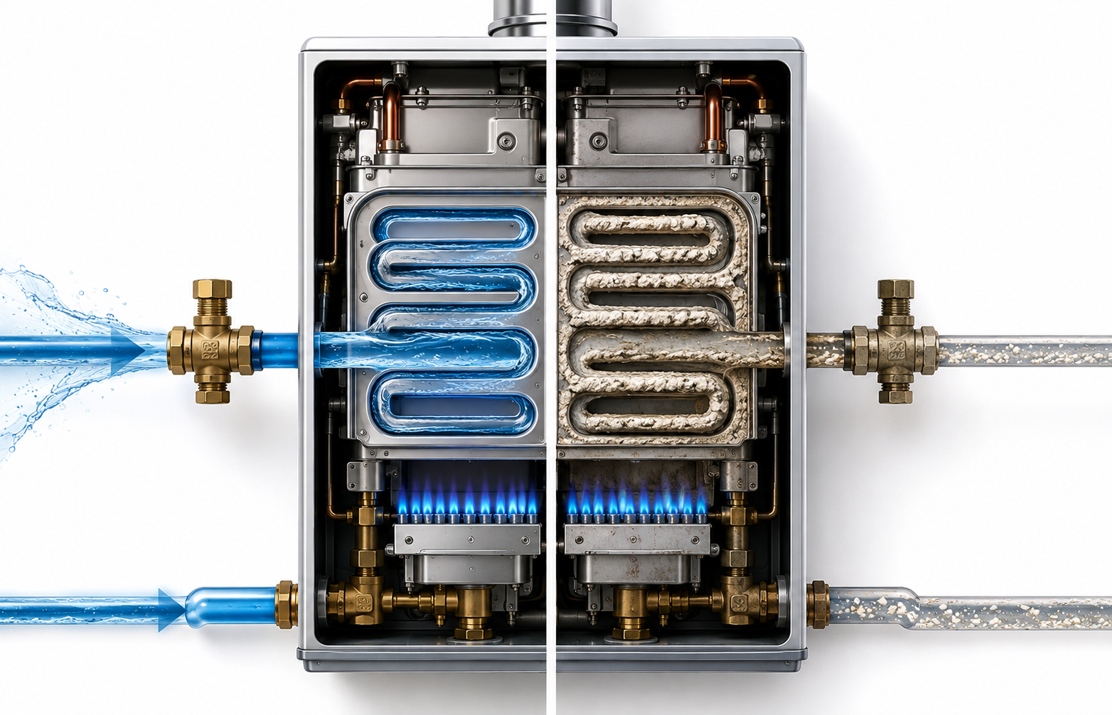 Scale buildup inside a tankless water heater