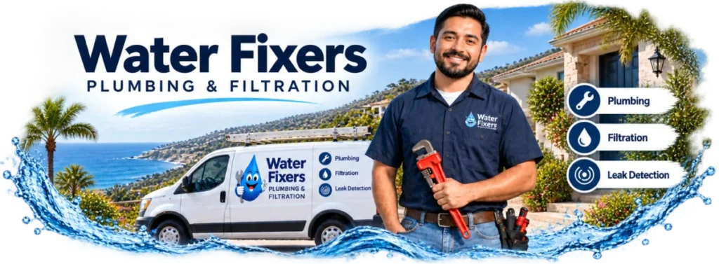 Water Fixers technician and branded service van on California's Central Coast