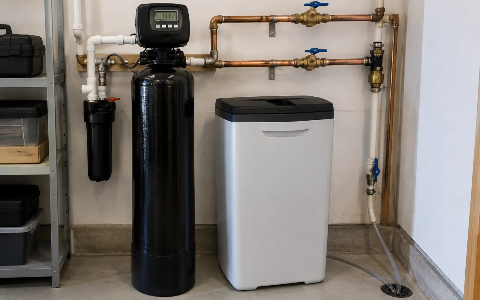 Professionally installed Water Fixers water softener with clean accessible plumbing