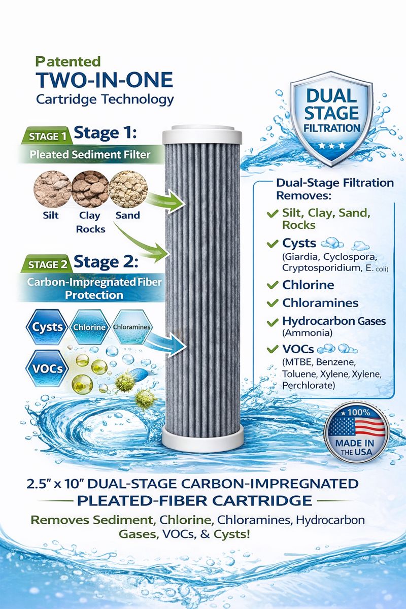 Dual-stage sediment and carbon filter cartridge