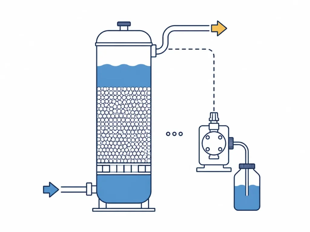 Neutralizing-media tank or feed system raises low pH before it reaches plumbing.