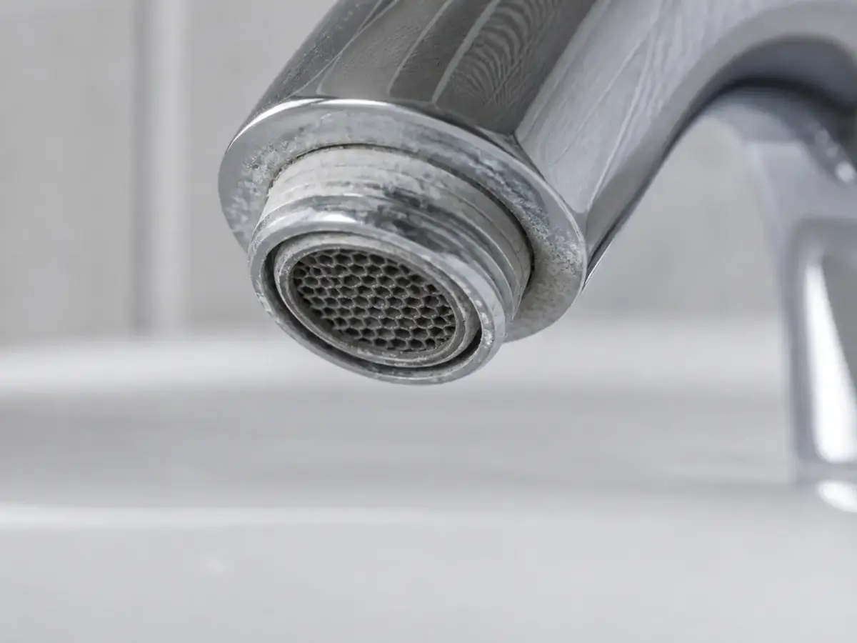Light mineral scale on a faucet aerator