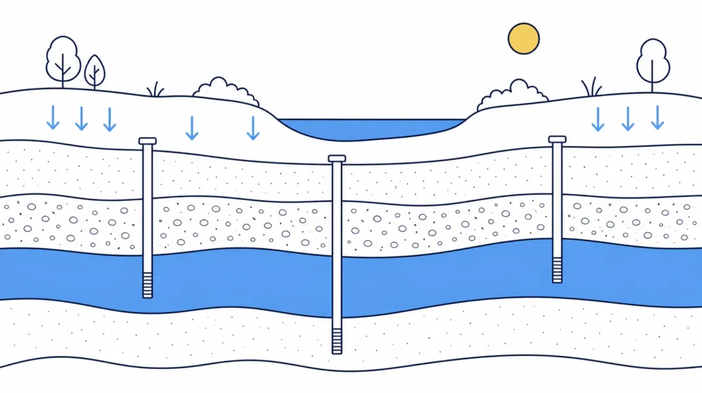 Simplified basin cross-section showing that wells in one valley can differ.