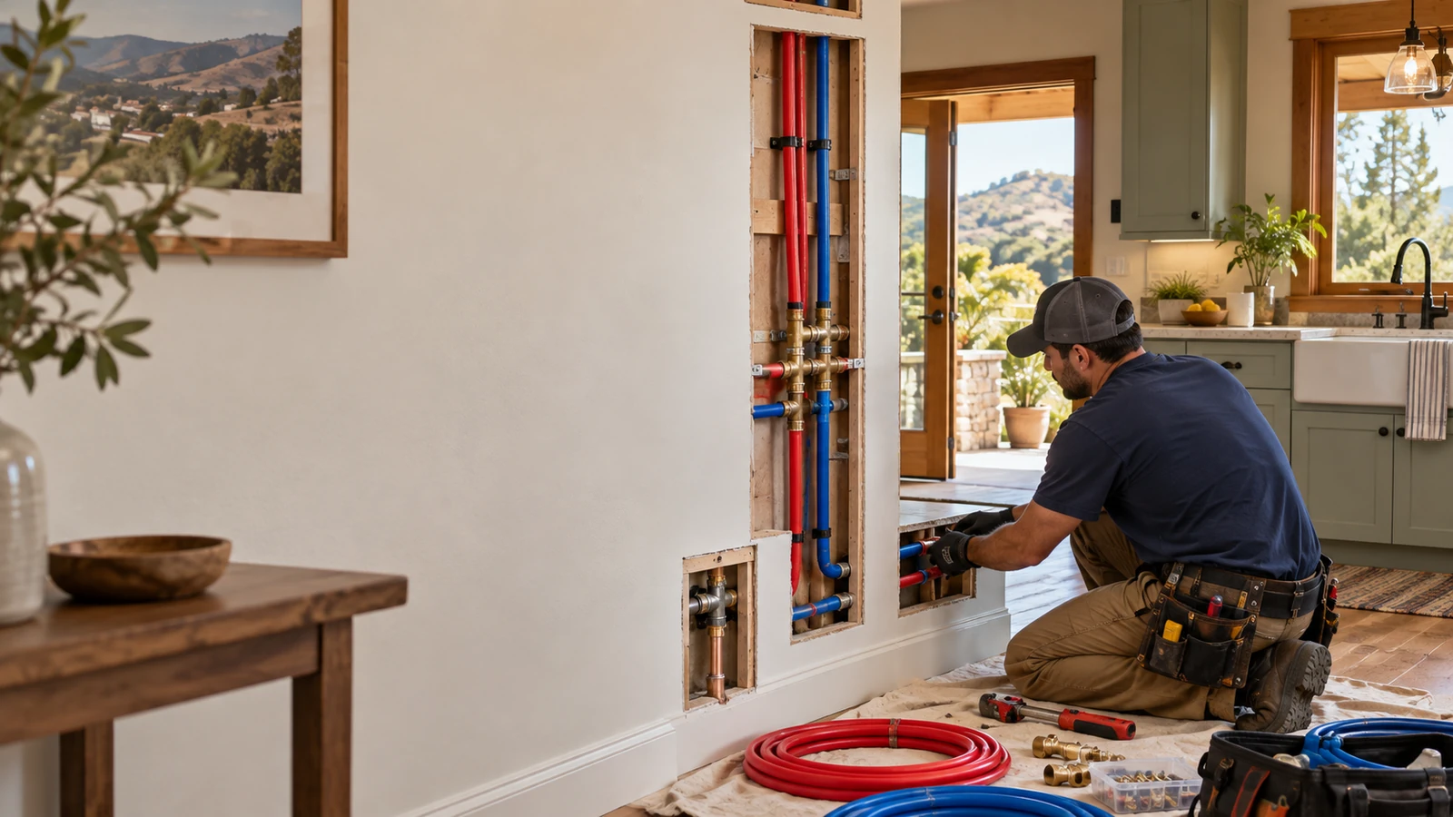 Water Fixers plumber installing new residential water piping during a repiping project in Arroyo Grande, California