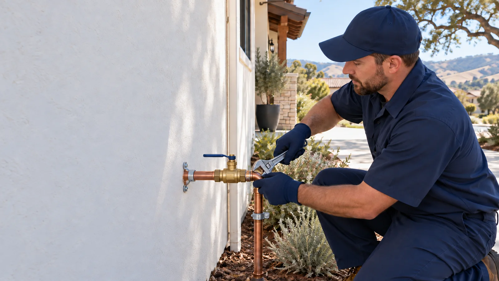 Water Fixers plumber servicing a private residential water shutoff valve in Arroyo Grande