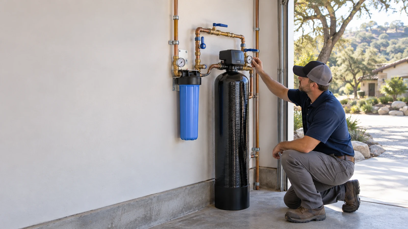 Whole house water filtration system installed at a Atascadero, California home