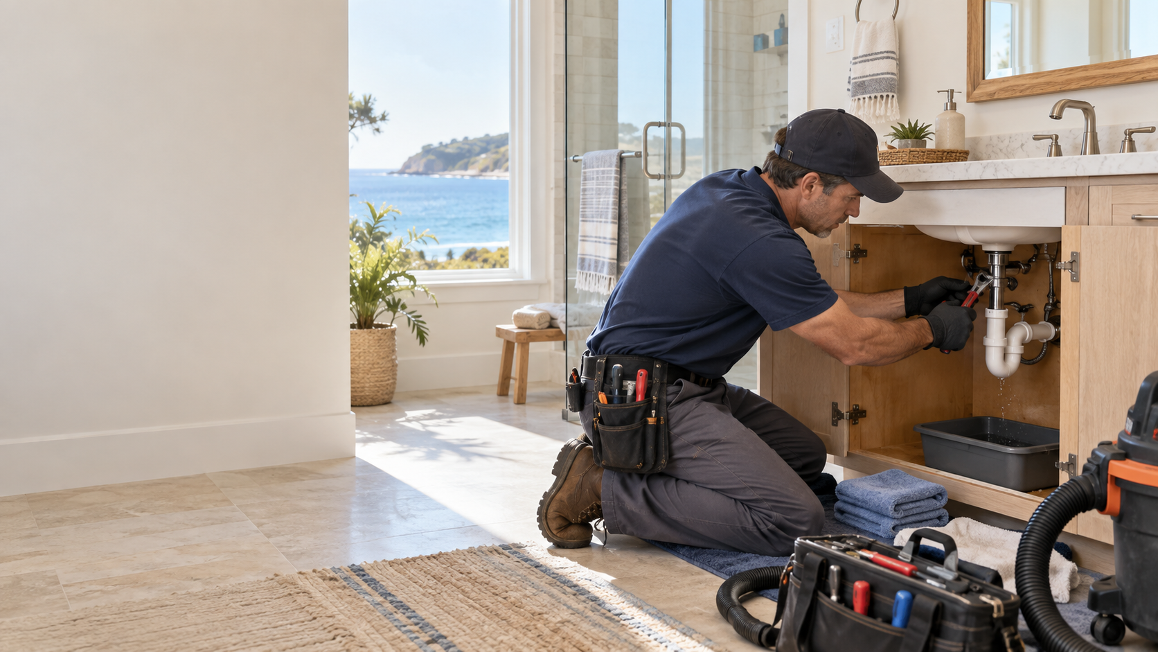 Water Fixers emergency plumber responding to an urgent residential plumbing problem in Avila Beach, California