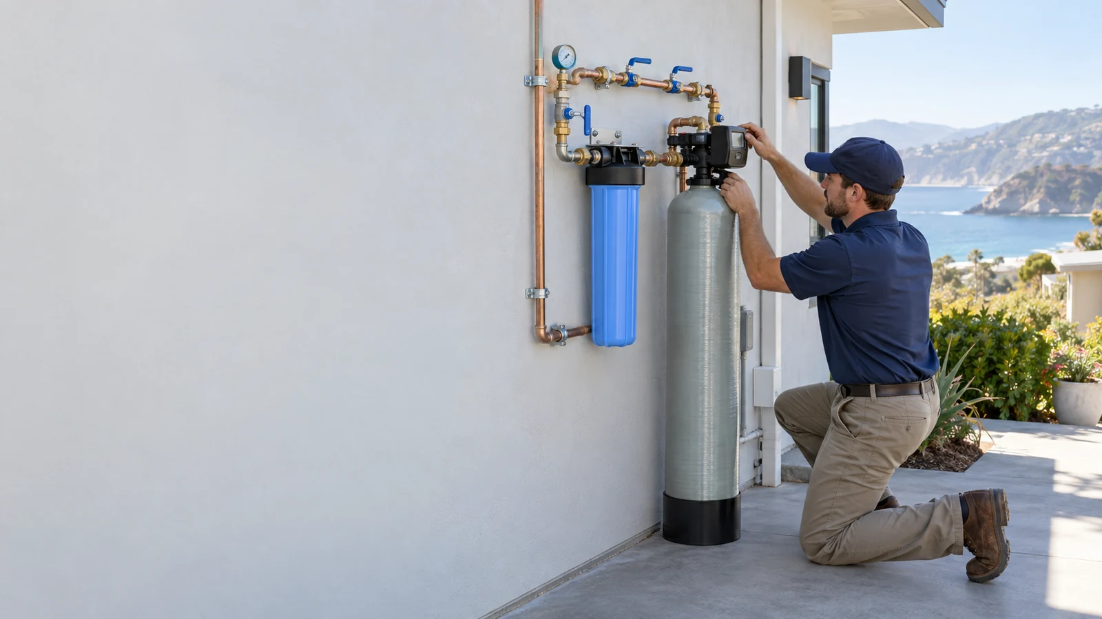 Whole house water filtration system installed at a Avila Beach, California home
