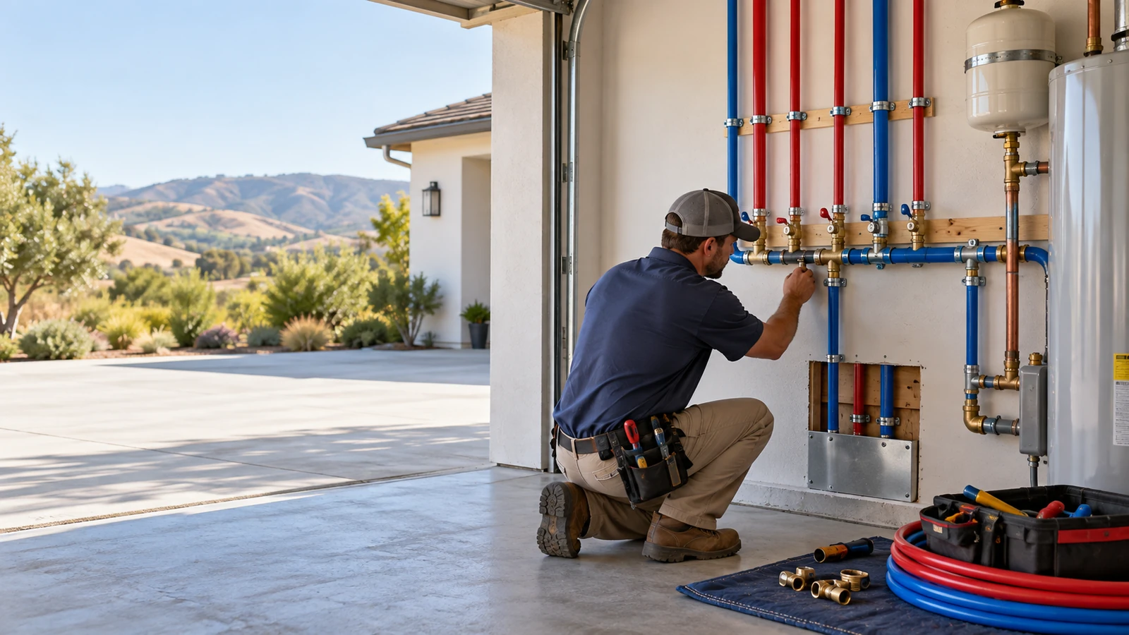 Water Fixers plumber installing new residential water piping during a repiping project in Buellton, California