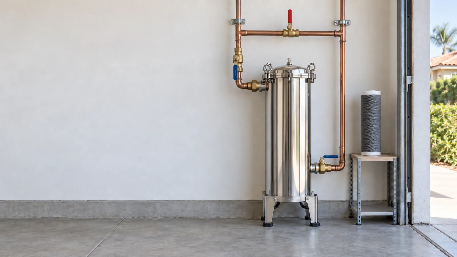 Whole-house activated-carbon water filtration system installed by Water Fixers