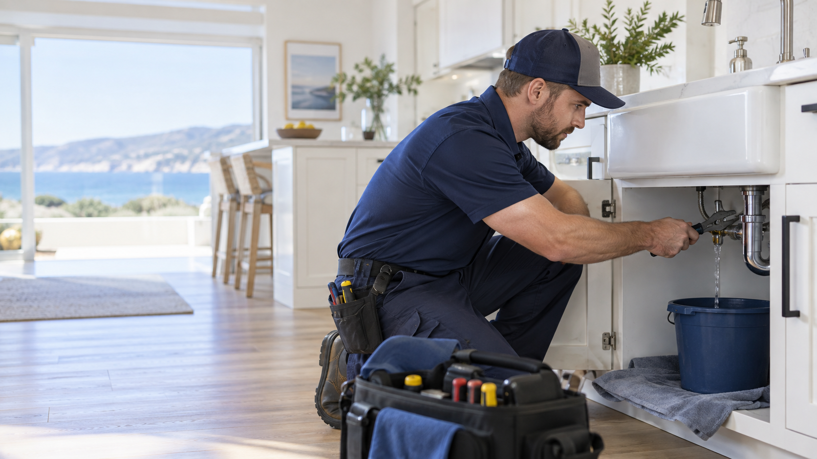 Water Fixers plumber responding to an active residential plumbing leak on California’s Central Coast
