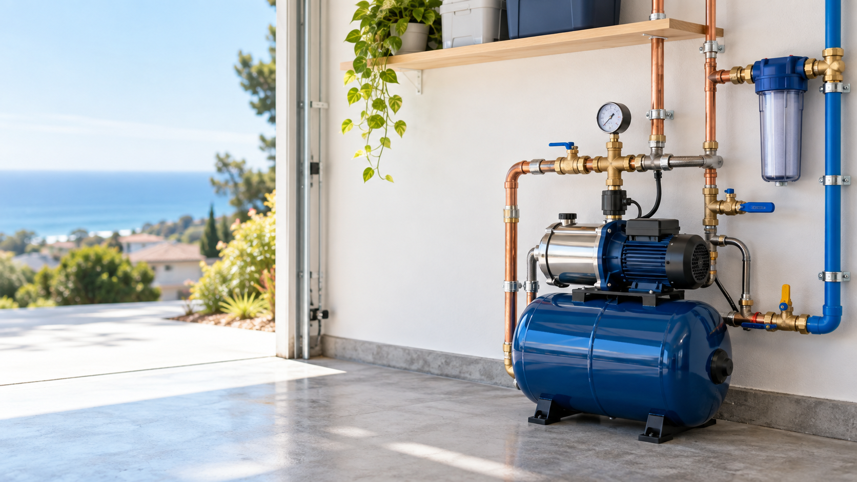 Whole-house booster pump and water pressure system installation for a Central Coast home