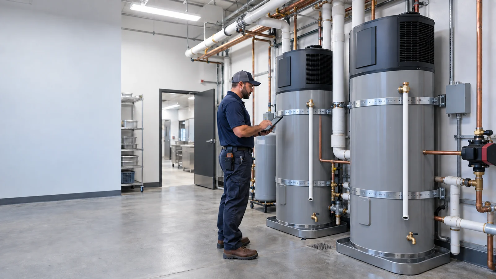 Commercial hot-water system planning around demand, equipment and building operations