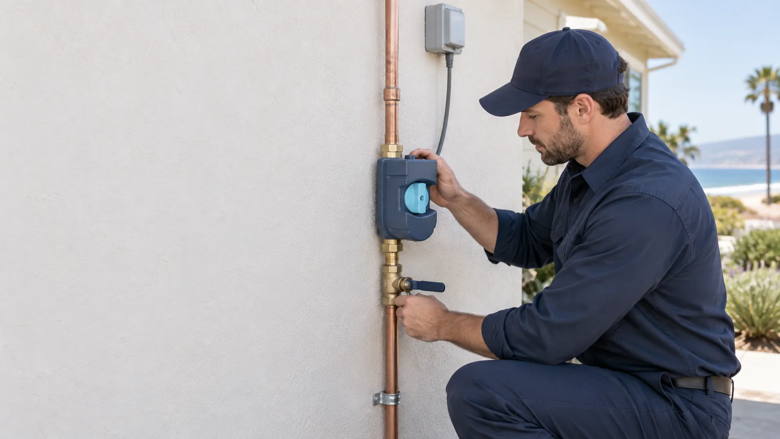 Moen Flo smart water shutoff installation setup for a Grover Beach home