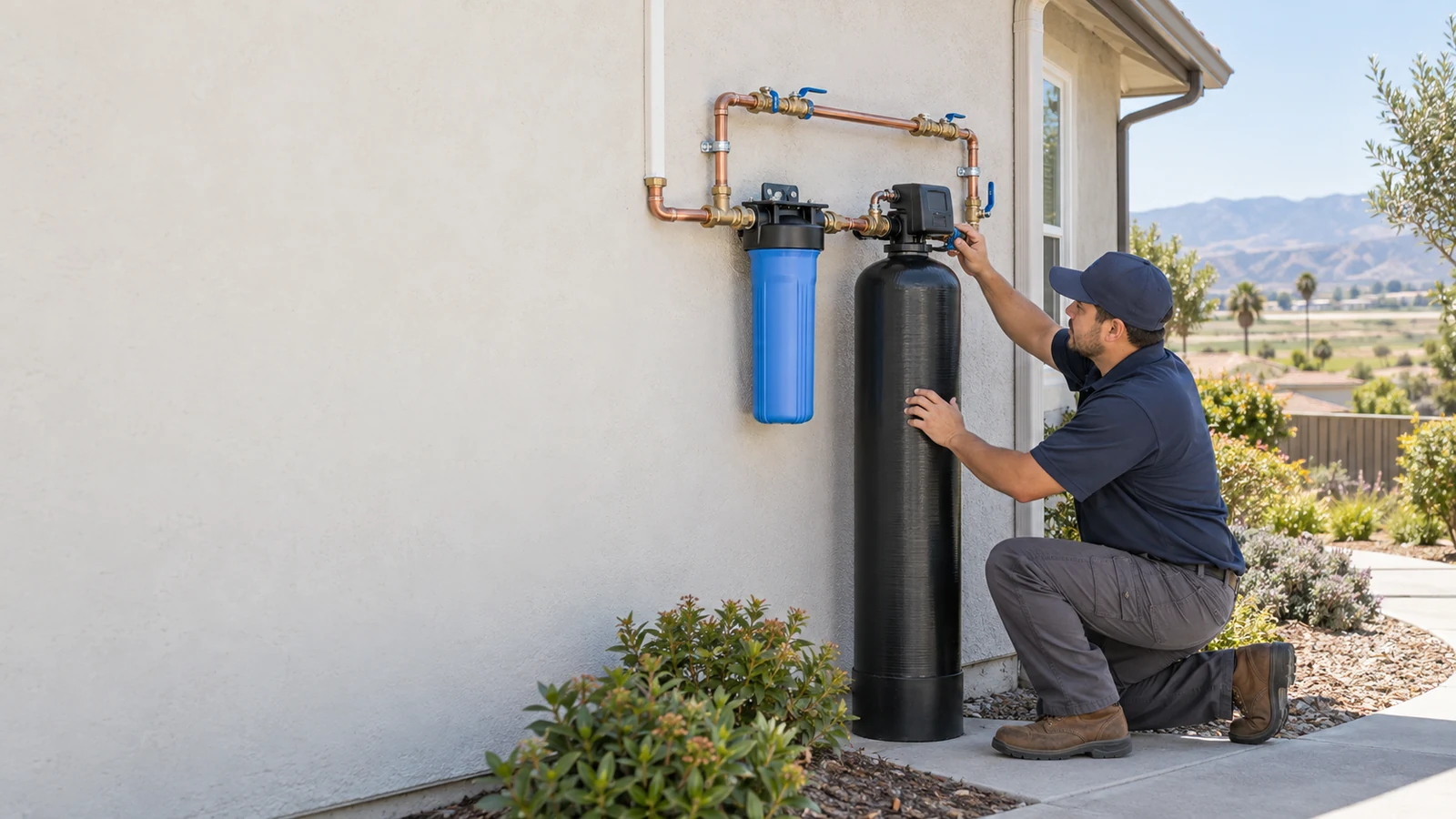 Whole house water filtration system installed at a Guadalupe, California home