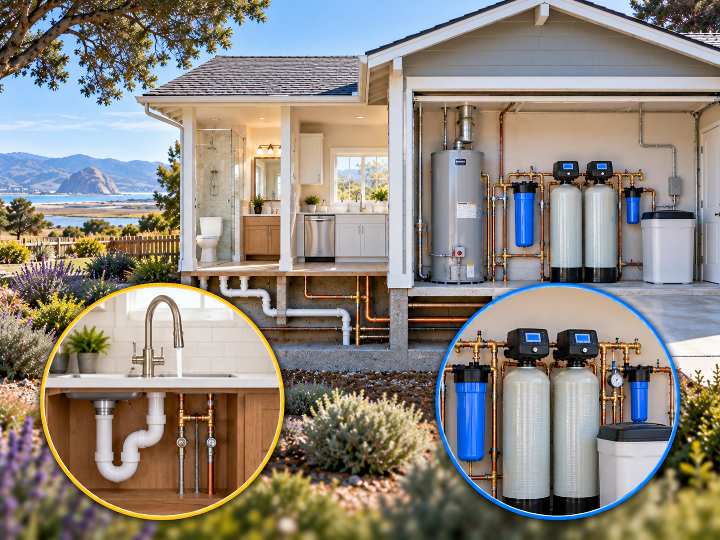 Los Osos home diagram showing plumbing and water-treatment service paths