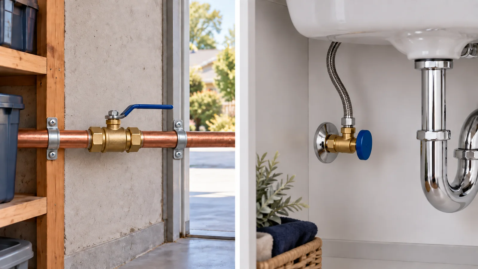 Private whole-house shutoff compared with a fixture-level angle stop